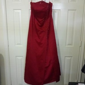 Red strapless prom dress